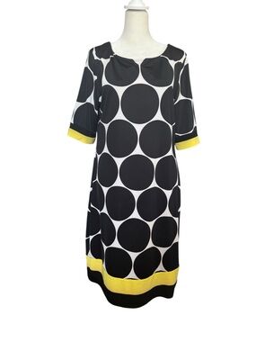 Active seller! Madison Leigh Mod Shift Dress Black Polka Dot Print Yellow Trim
